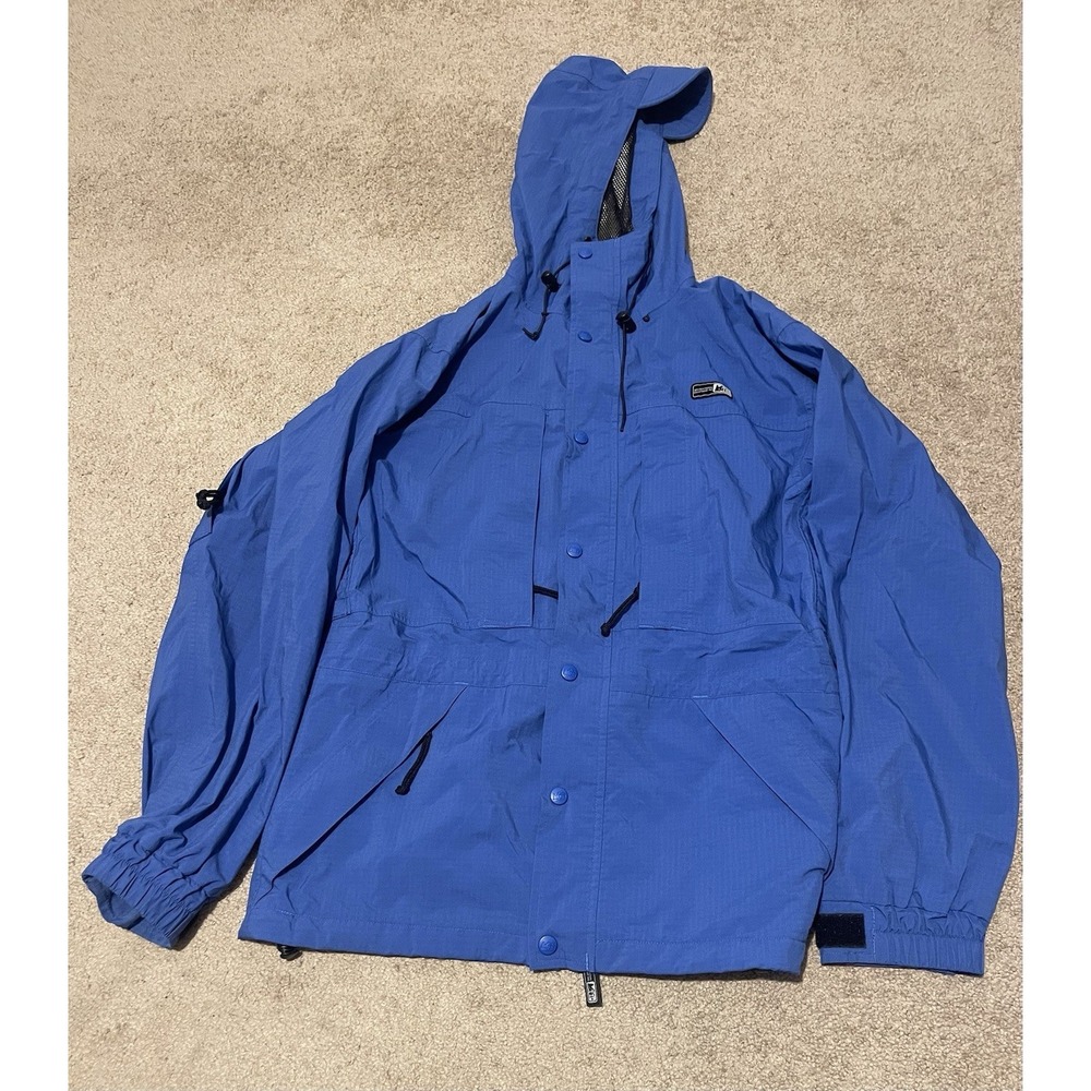 REI Gore Tex Women's Blue Hooded Full Zip Windbreaker Rain Jacket Size M